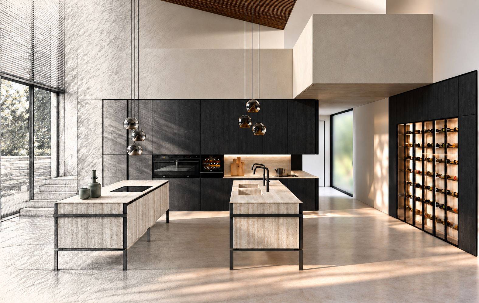Cucina moderna tra schizzo e fotografia