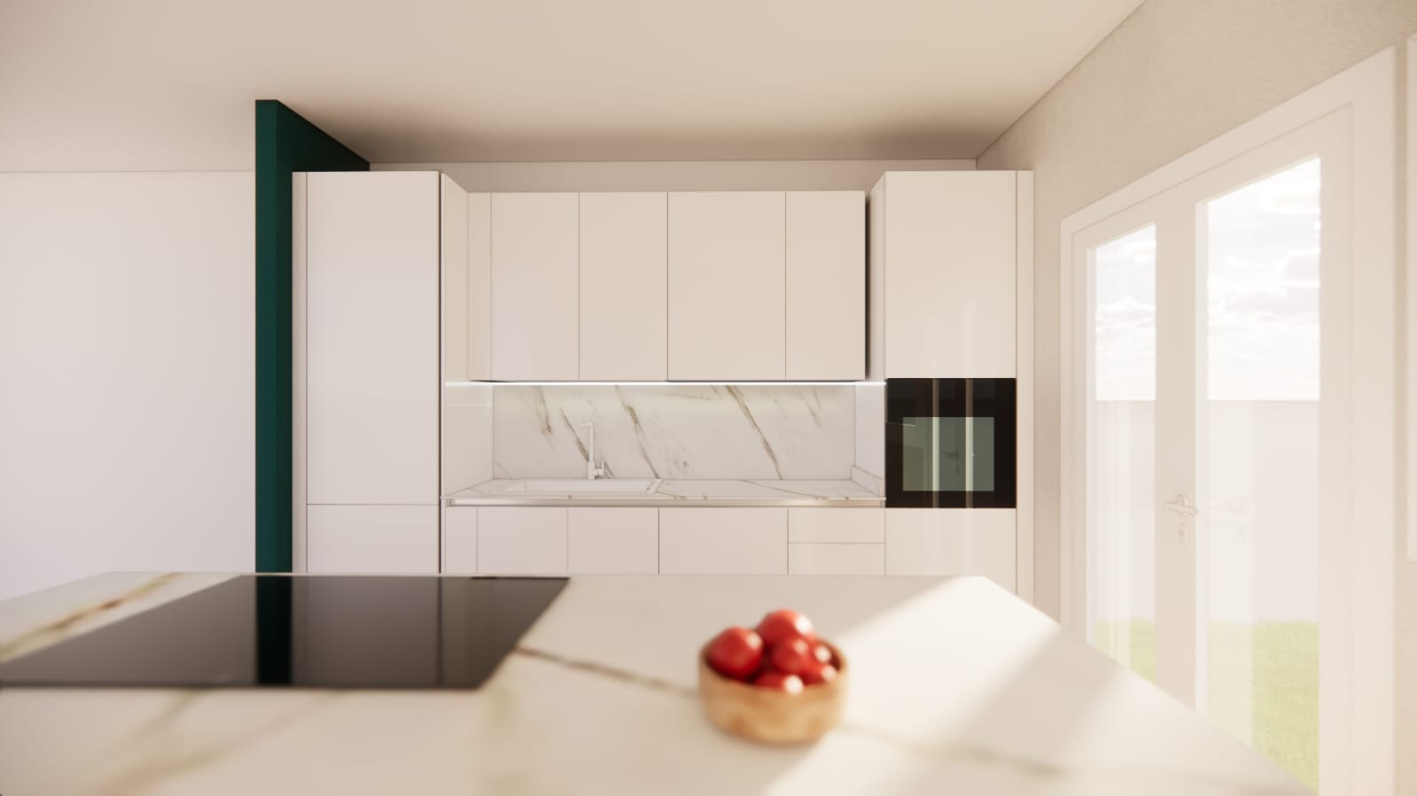 Render Cucina bianca effetto marmo
