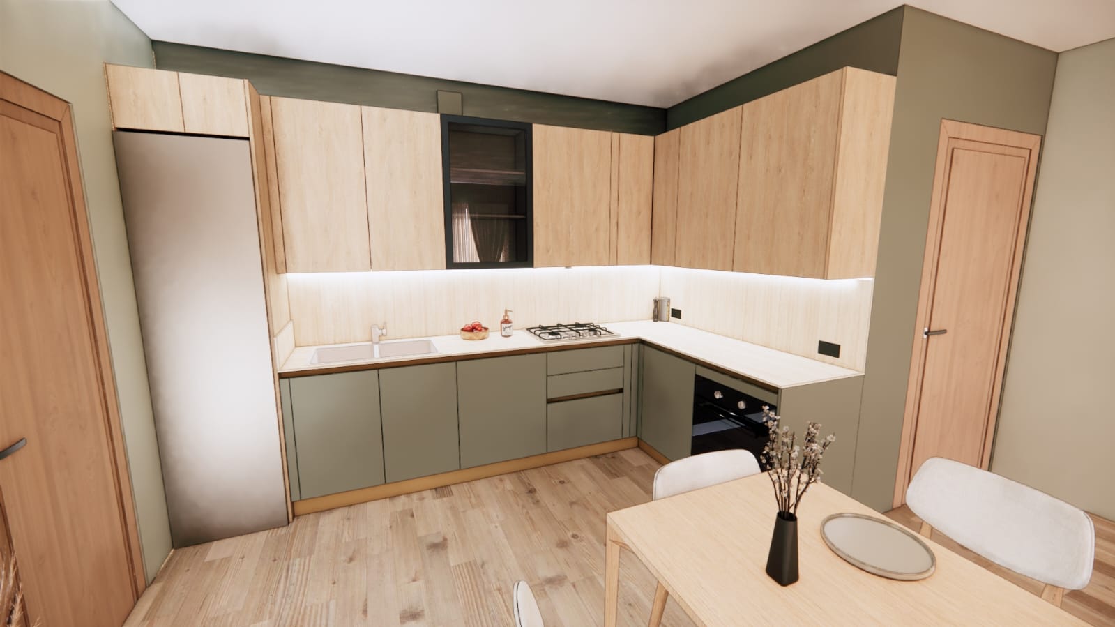 Render Cucina salvia e rovere
