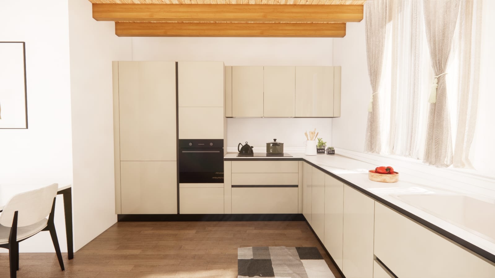 Render Cucina con travi a vista